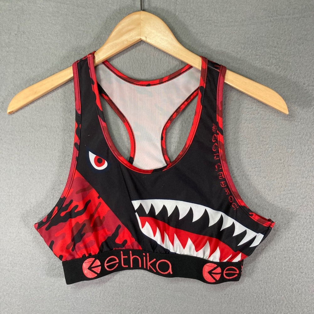 Ethika‎ Shark Graphic Sports Bra Womens M Athletic Workout Crop Top